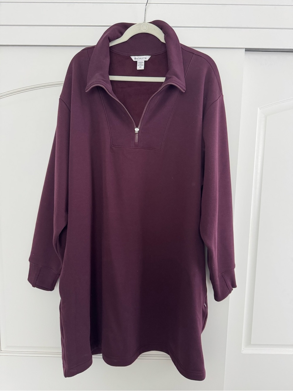 Athleta Quarter-Zip Oversized Sweatshirt Dress in Burgundy. Sz 3X - Picture 1 of 4